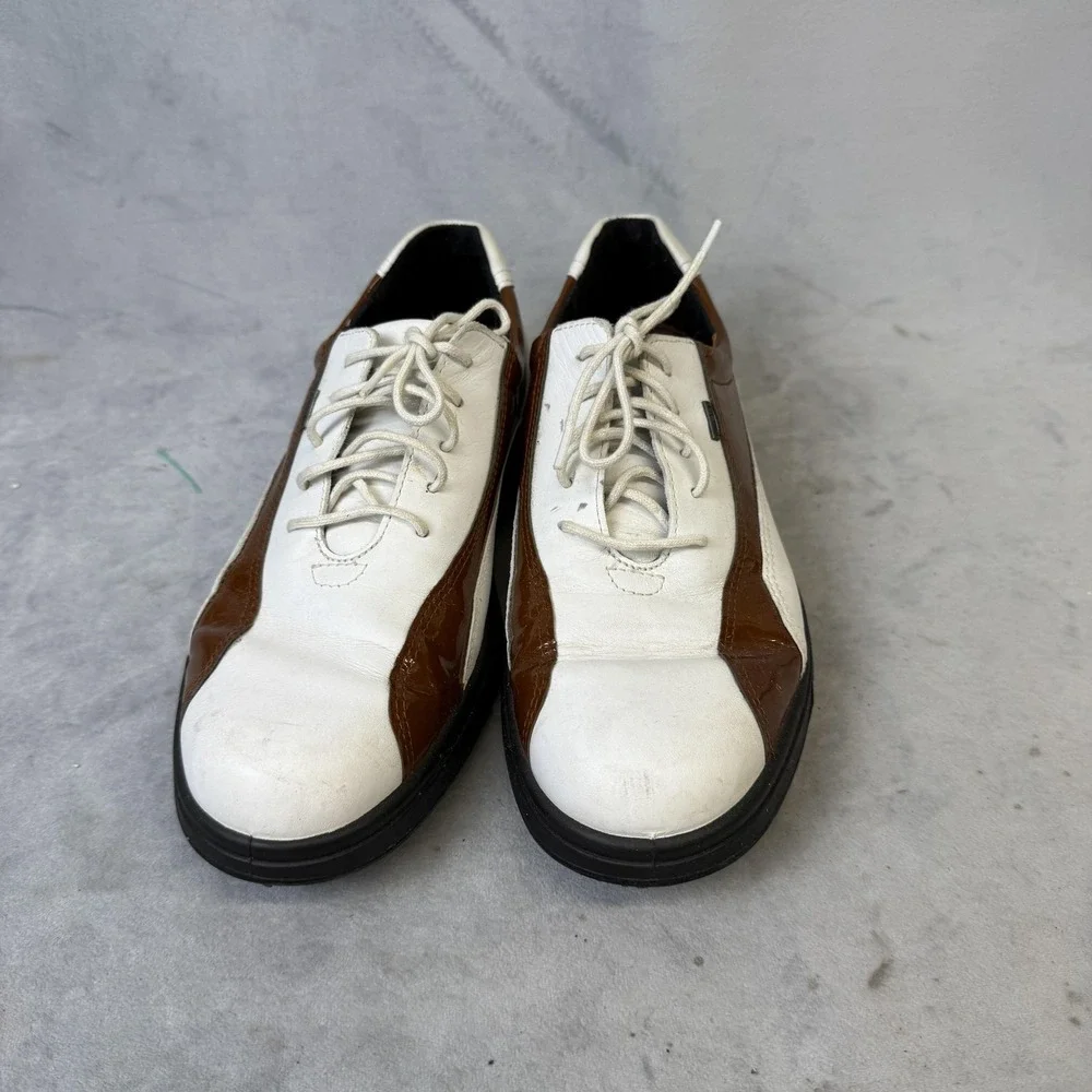 Ecco Gore-Tex‎ Golf Shoes Size 39 White Brown Leather Waterproof Spiked